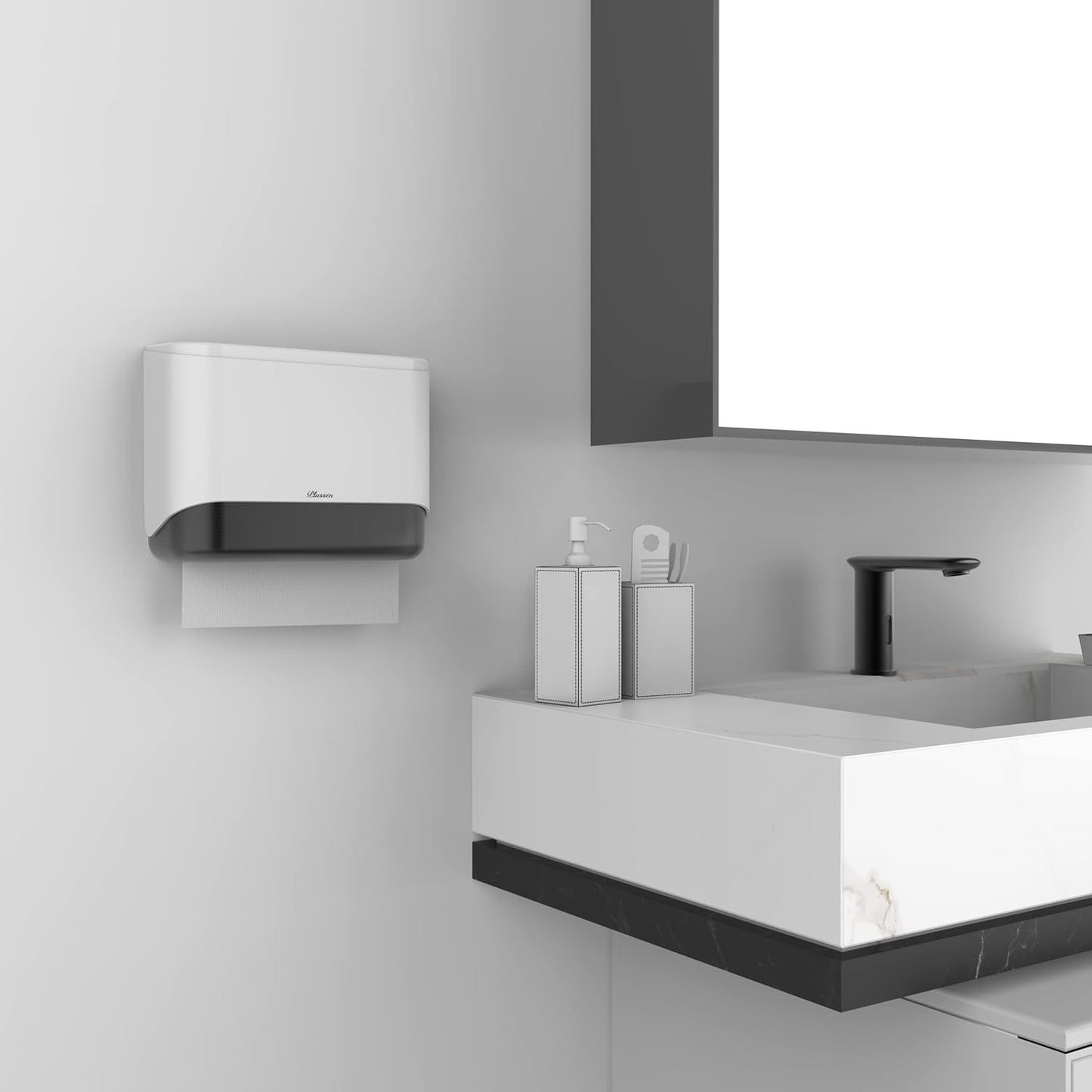 Paper Towel Dispenser Wall Mount, Adhesive No Drilling Multifold Trifold Cfold Commercial Hand Towel Dispenser,White-PN6012