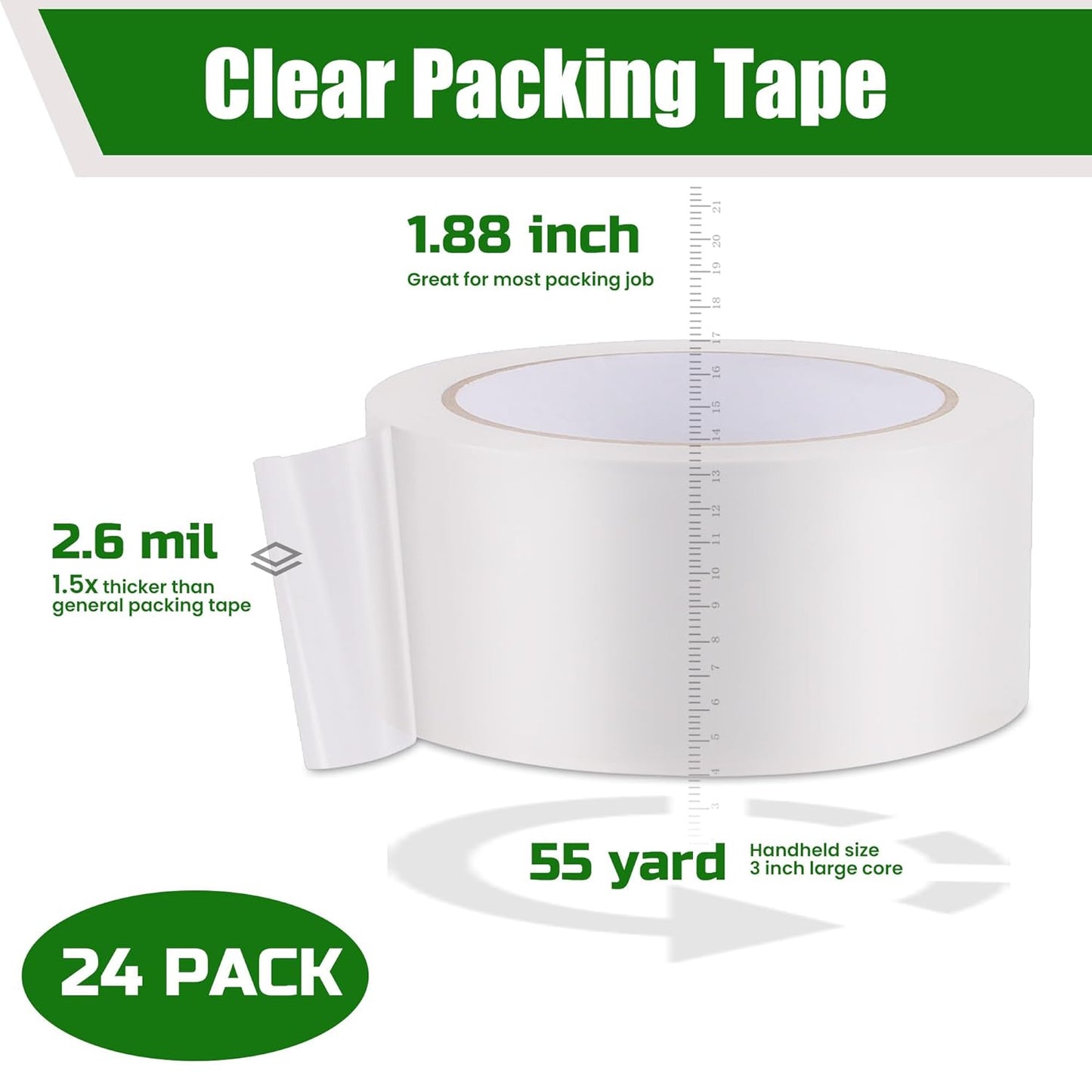 Lichamp Clear Packing Tape, 24 Rolls Heavy Duty Packaging Tape Refill for Moving Boxes, Mail Shipping Supplies, 1.88 inch x 55 Yard x 2.6 mil, A224TP