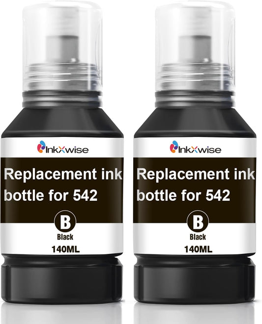 Replacement for 542 Black Ink Pigment Ink Compatible with ET-5880 ET-5850 ET-5150 Work with Ecotank Pro ET-5170 ET-5180 ET-5800 ET-16650 ET-16600 ET5150 ET5170 Printers, 2×140ML