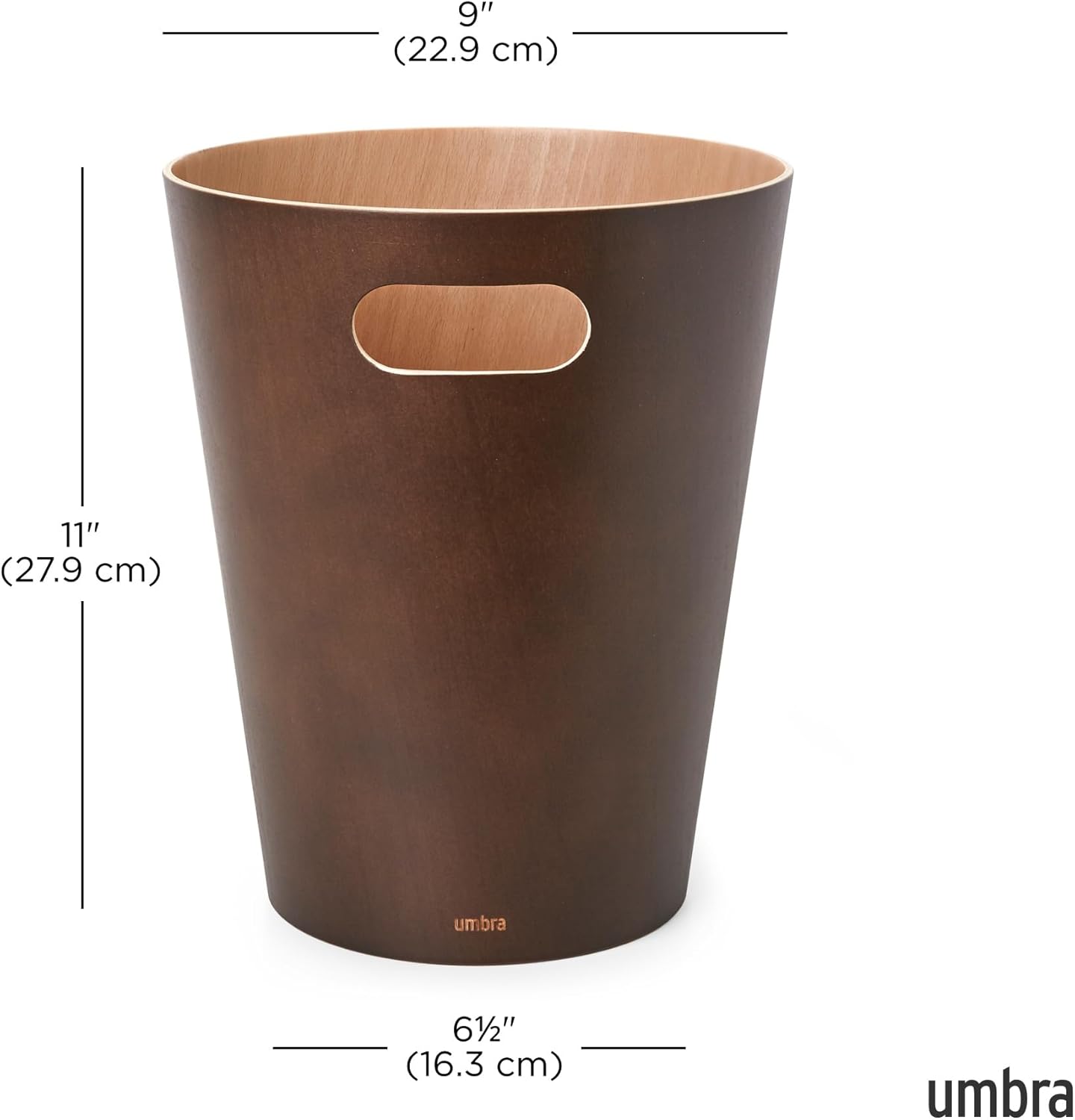 Umbra Woodrow, 2 Gallon Modern Wooden Trash Can Wastebasket or Recycling Bin for Home or Office, Espresso