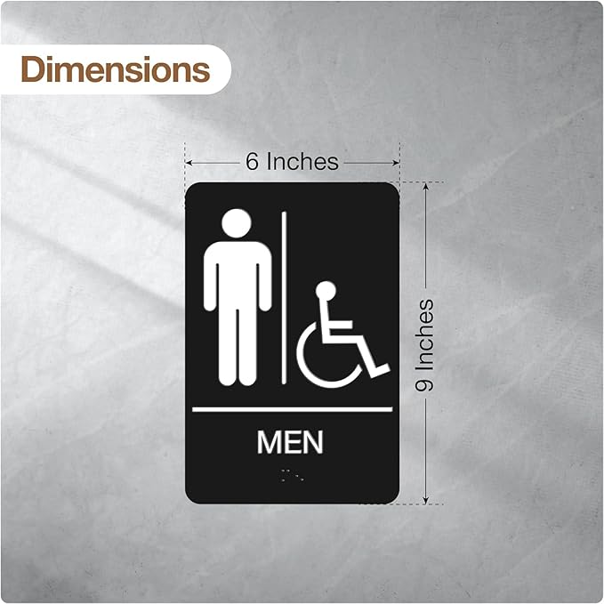 ADA Braille Handicap Bathroom Signs for Business with Double Sided 3M Tape (Pack of 2) - ABS Plastic Men and Women Bathroom Signs 9”x 6” for Offices, Businesses, and Restaurants