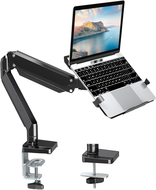 MOUNT PRO Laptop Arm Mount for Desk, 2 in 1 Function Monitor Laptop Stand, Fits Max 17" Notebook and 32" Computer Screen, Aluminum Single Monitor Holder with Adjustable Tray, Holds up to 19.8lbs