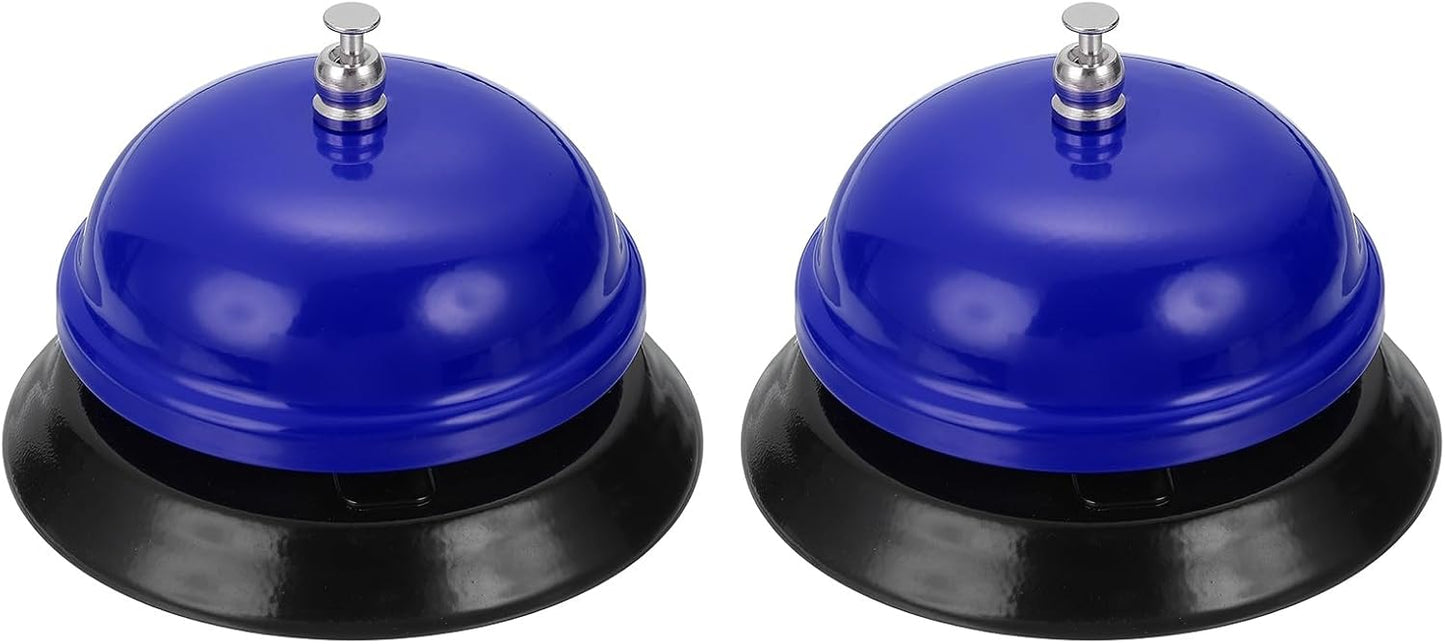 uxcell 2Pcs Desk Service Call Bell, 3.35 Inch Metal Dinner Service Bell Ring for Hotel Restaurant Reception Area and Wedding Party Events, Blue