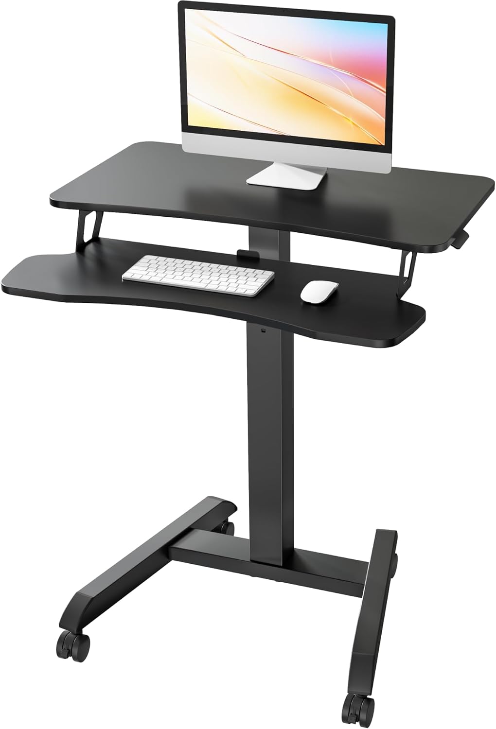 Standing Rolling Desk-Height Adjsutable up to 47.2' Rolling Podium for Teachers, 31.2'× 27.5' Dual Tier Sanding Desk for Classroom, Moveable Laptop Cart, Teacher Podium with Wheels, Black