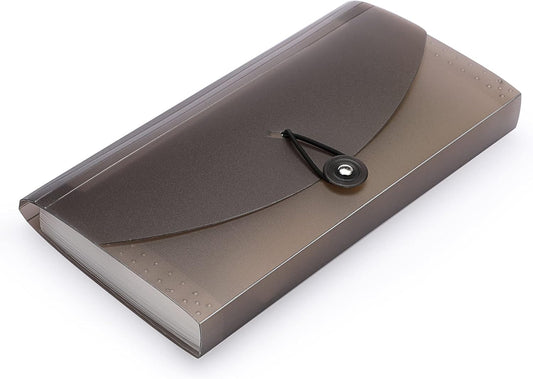 BTSKY Expanding Accordion File 13 Pockets Small Card Ticket Holder Storage Folder Check Bill Plastic Wallet Case (Coffee Translucent)