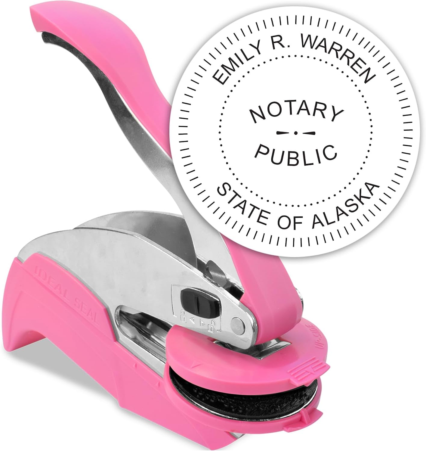 MaxMark Notary Seal Round Pink Embosser for Alaska State - Includes Gold Burst Seal Labels (50 Count)