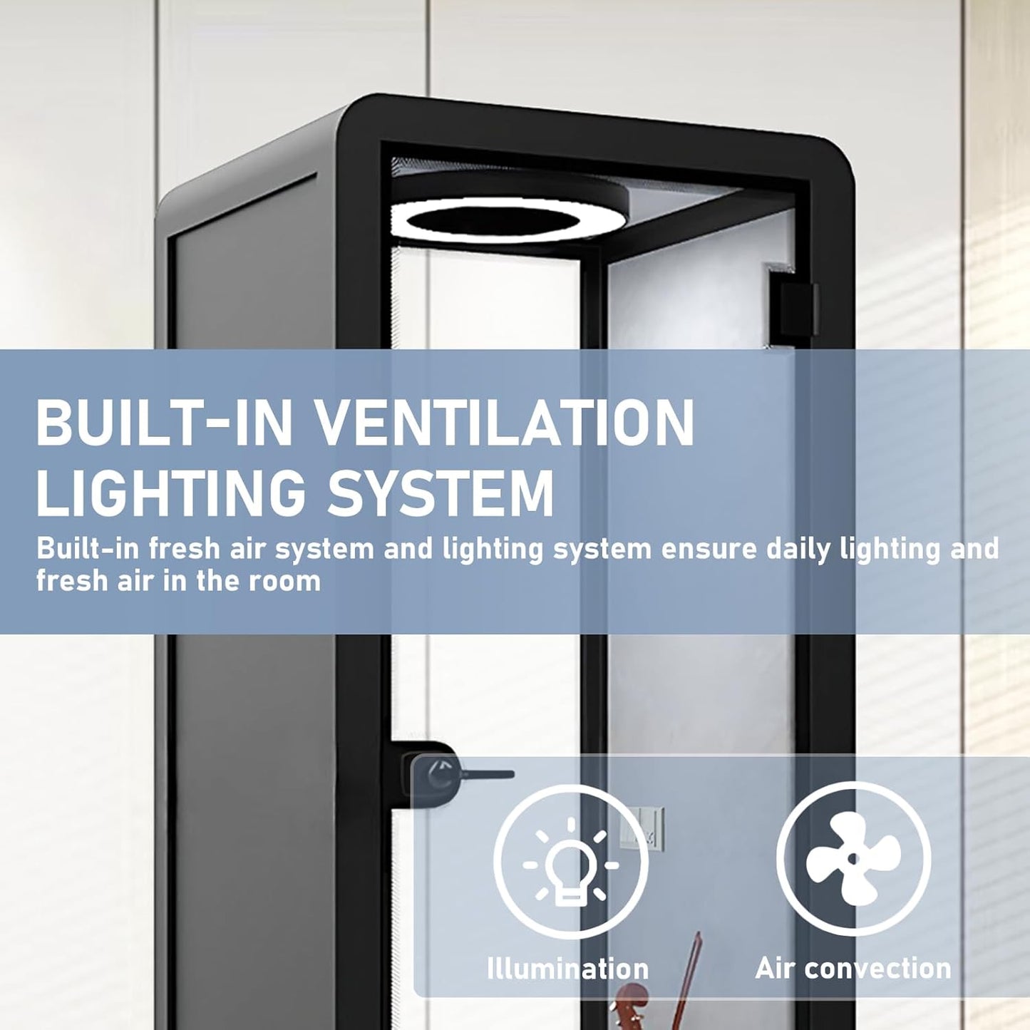Office Sound Booth with Audio Privacy - Modern Soundproof Booth Includes Black Frame Design,Simple Soundproof Room with Light, Socket,Casters for Office,Telephone (39.37IN)