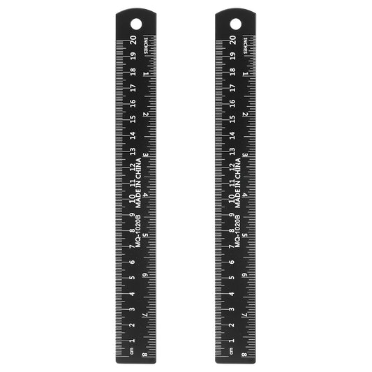 HARFINGTON 2pcs Metal Straight Ruler 20cm Metric SAE Aluminum Alloy Measuring Rulers Scale Tool with Hole for Measure Study Reading Classroom Office, Black