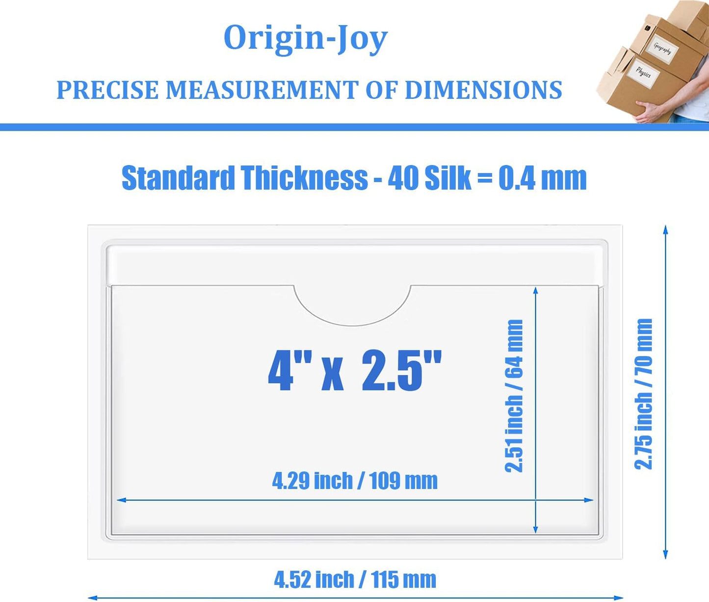 Origin-Joy 35 PCS Self Adhesive Index Card Pockets with Top Open, Clear Plastic Label Holder for Notes, Library and Business, Adhesive Label Pockets & Card Holder (4 x 2.5 inch)
