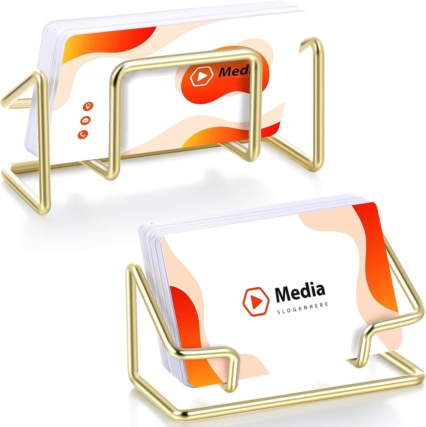 Landhoow 2 Pcs Business Card Holder for Desk, Cute Metal Card Organizers Display Stand Postcard Holder Rack for Desktop Working Office Home Daily Use(Gold)