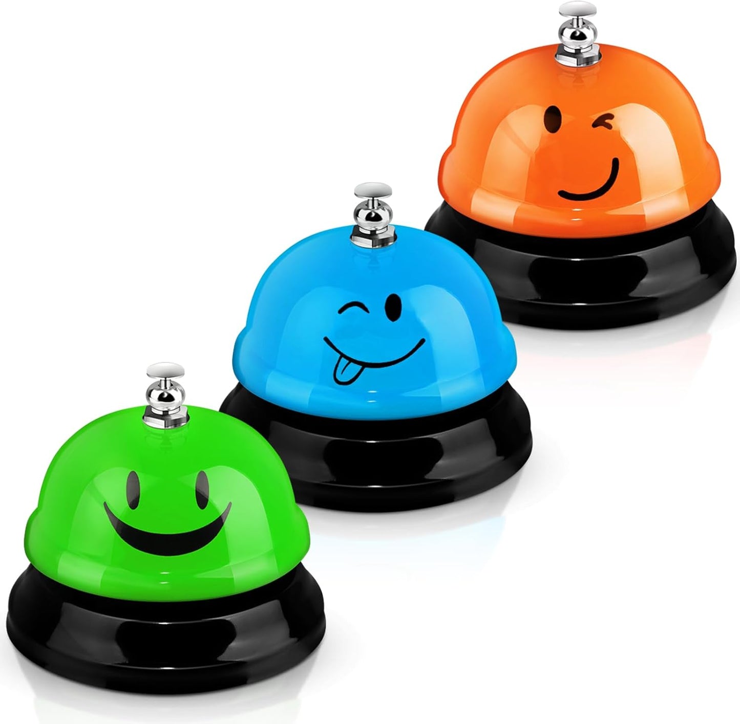 Hotop 3 Pcs Desk Bell for Service Funny Front Desk Smile Face Metal Ringer Call Bell for Kitchen Hotel Restaurant Classroom(Smile Face,Blue, Green, Orange)