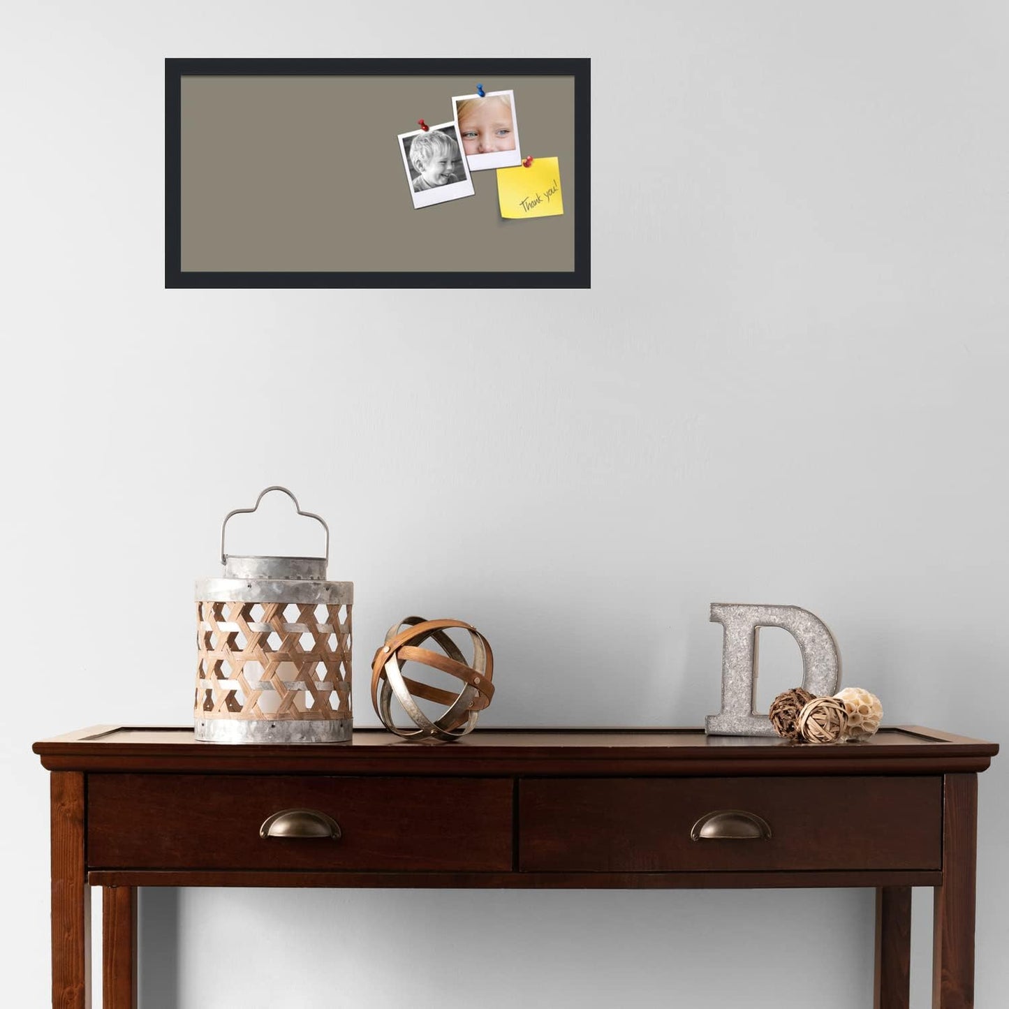 PinPix 24x12 Inch Cork Bulletin Board. This Decorative Framed Pin Board Comes with Pewter Design and a Satin Black Frame. Ideal for Home Office Decor or Message Board (PinPix-1812)