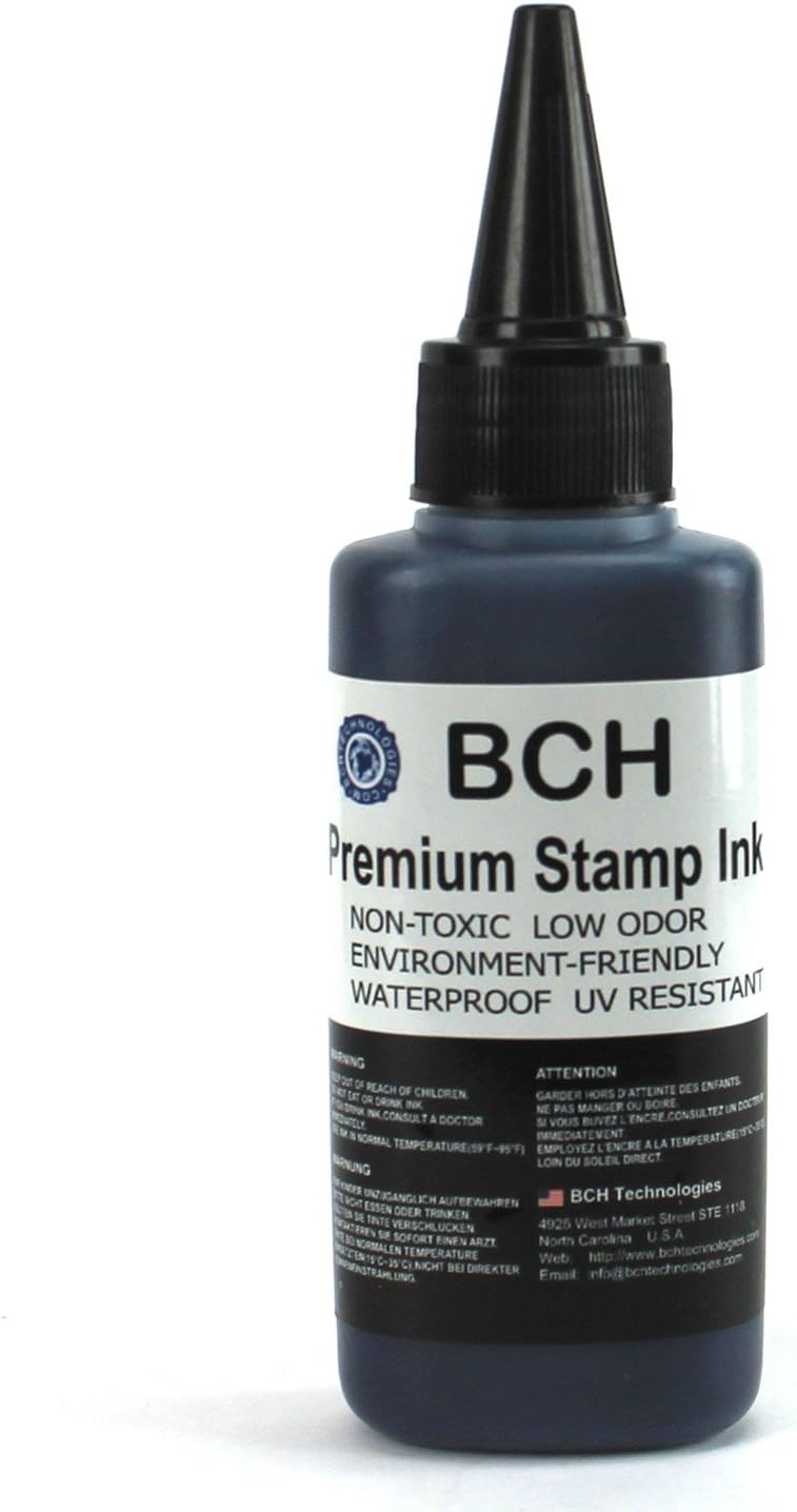 Bulk 2X Black Stamp Ink Refill by BCH - Premium Grade Archival Ink - 2.5 oz (75 ml) Ink Per Bottle
