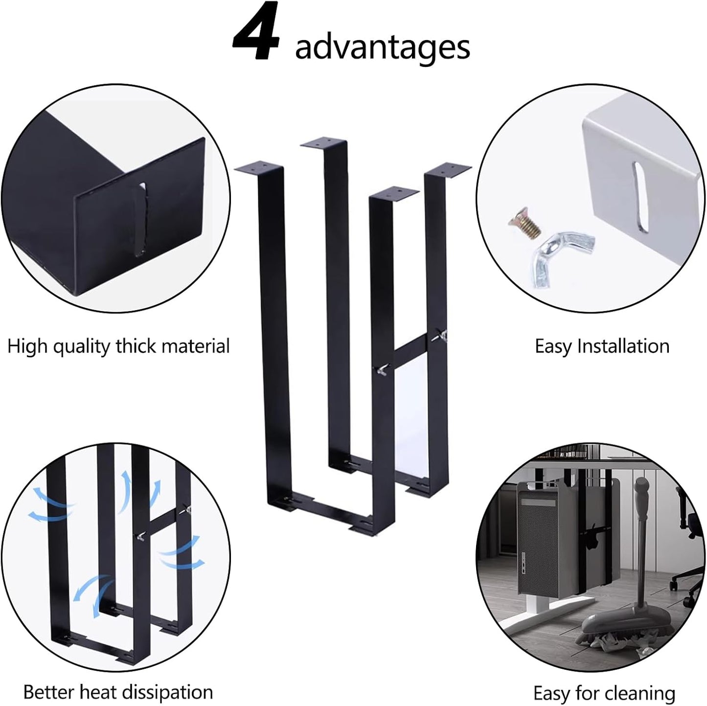 Durable PC Tower Stand | PC Stand for Carpet & Floor | Under Desk Laptop Mount | SPCC Cold Rolling Steel | Adjustable Width 190-250mm | Max Load 25kgs | White/Black (White)