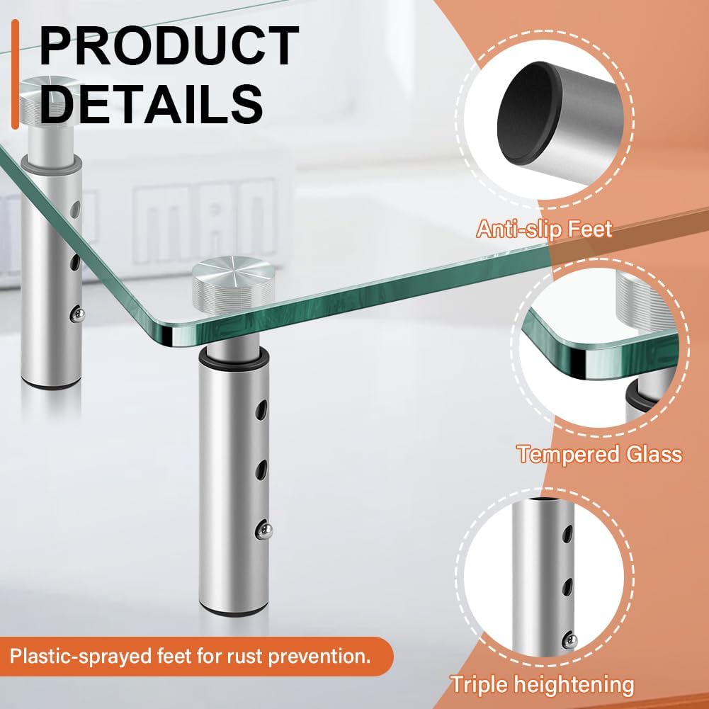 KKTONER GLASS Monitor Stand with Height Adjustable for Home Office 2 Pack Computer Monitor Riser PC Screen Riser for Desk Organzier Laptop