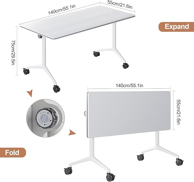 Conference Table, Folding Conference Tables for 2-20 People, Modern Conference Room Table with Wheels, Super Sturdy Large Rectangle Mobile Meeting Seminar Tables for Office (4PCS 55.1in)