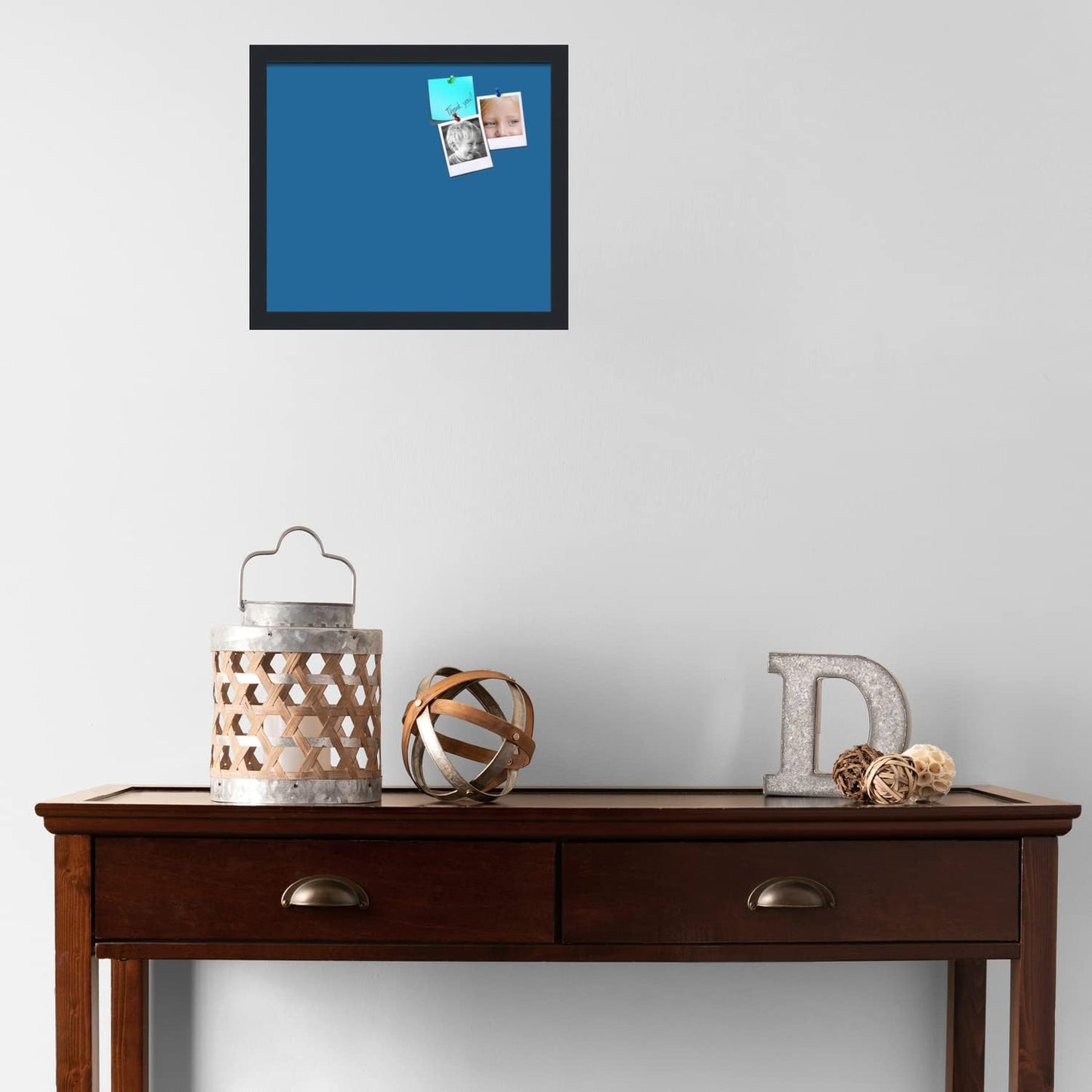 PinPix 16x14 Inch Cork Bulletin Board. This Decorative Framed Pin Board Comes with Navy Pastel Design and a Satin Black Frame. Ideal for Home Office Decor or Message Board (PinPix-1811)