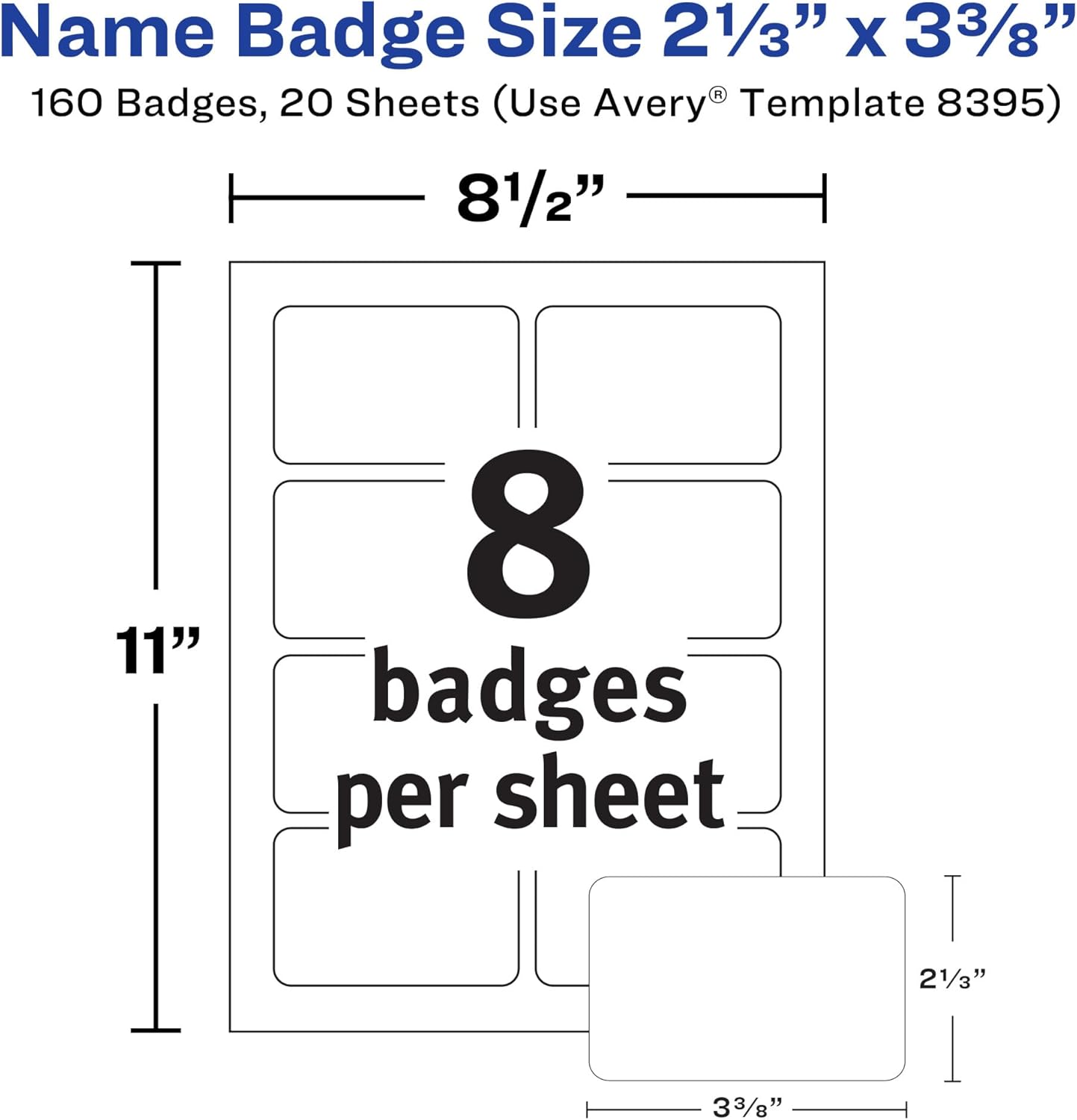 Avery Flexible Printable Name Tags, 2-1/3" x 3-3/8", Matte White, 160 Removable Name Badges (8395)