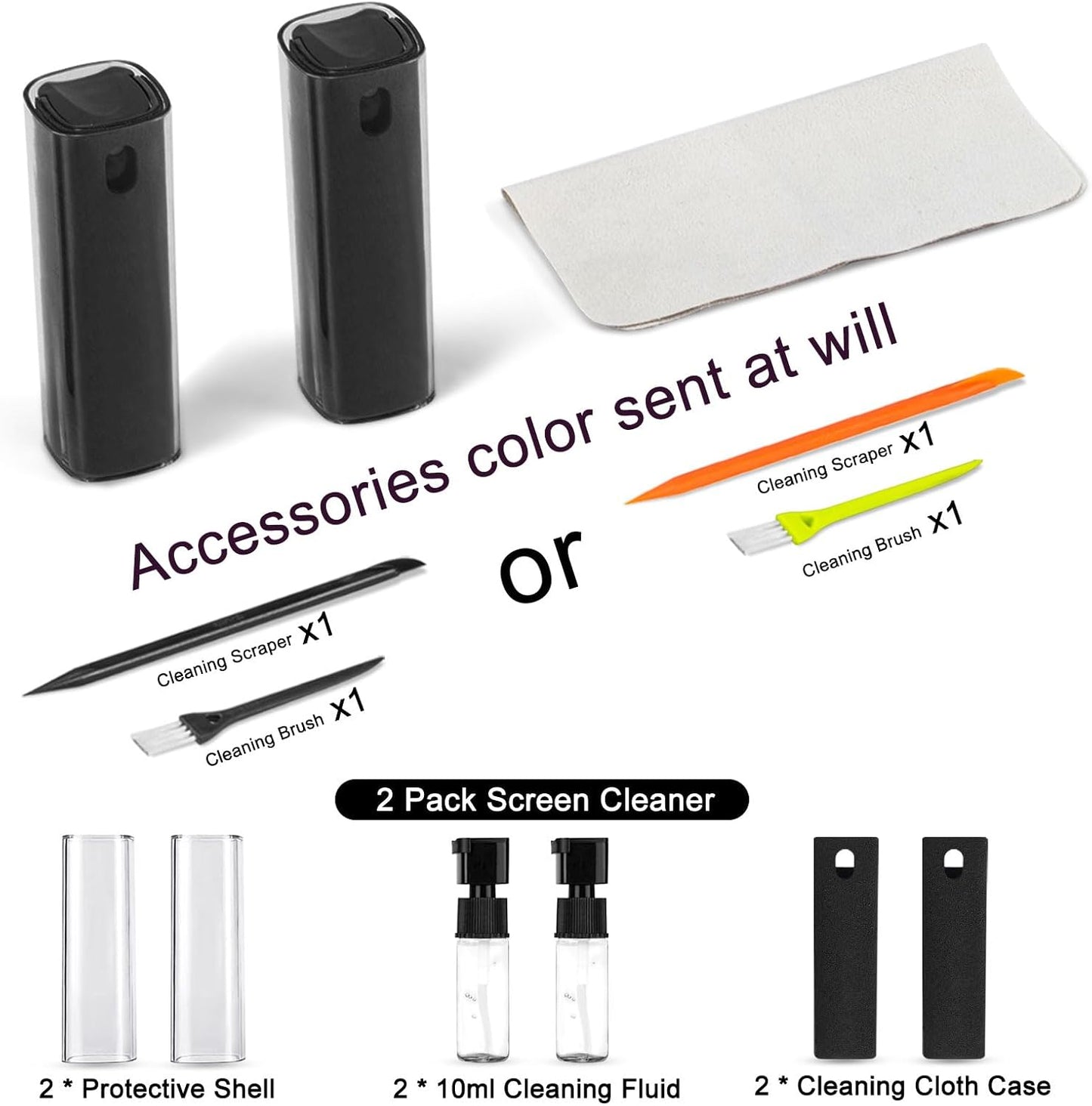 walrfid 2 Pack Screen Cleaner Spray and Wipe for Laptop Monitor and Car Screens, Phone Touchscreen Mist Cleaning Kit for Cellphone, Tablet, PC, Computer, LCD, MacBook, iPhone, iPad, Mac Pro - Black