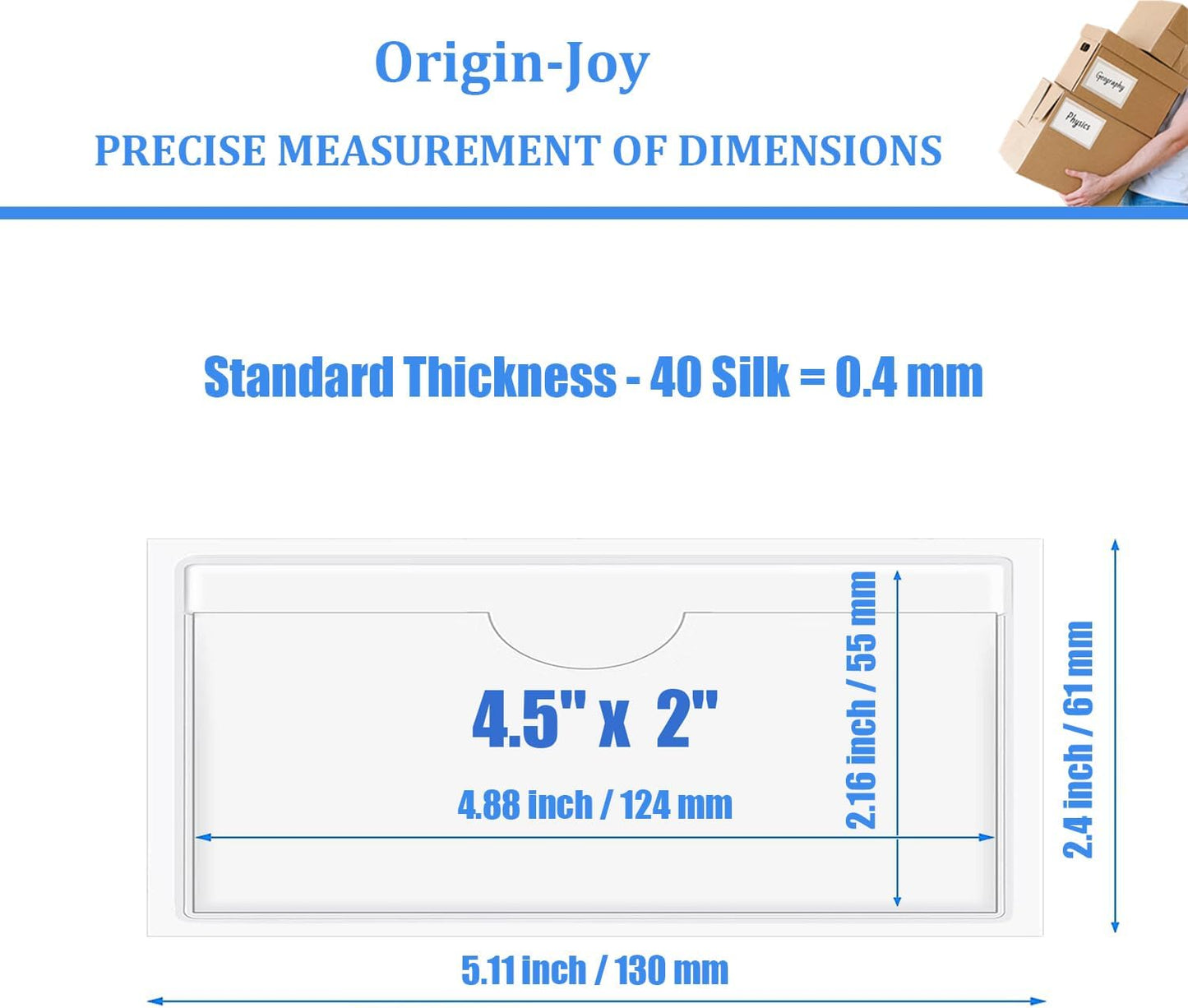 Origin-Joy 25 PCS Self-Adhesive Index Label Pockets, Clear Plastic Peel & Stick Card Holders with Top Open for Loading (4.5 x 2 inch)