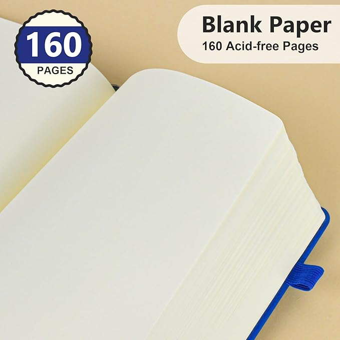PERCUN Blank Journal Ntebook for Men & Women, 160 Pages Blank Journals for Writing, Drawing,Sketch Book,5.9" x 8.5" Leather Sketchbook, Unlined Notebook for Work, School, Art - Navy