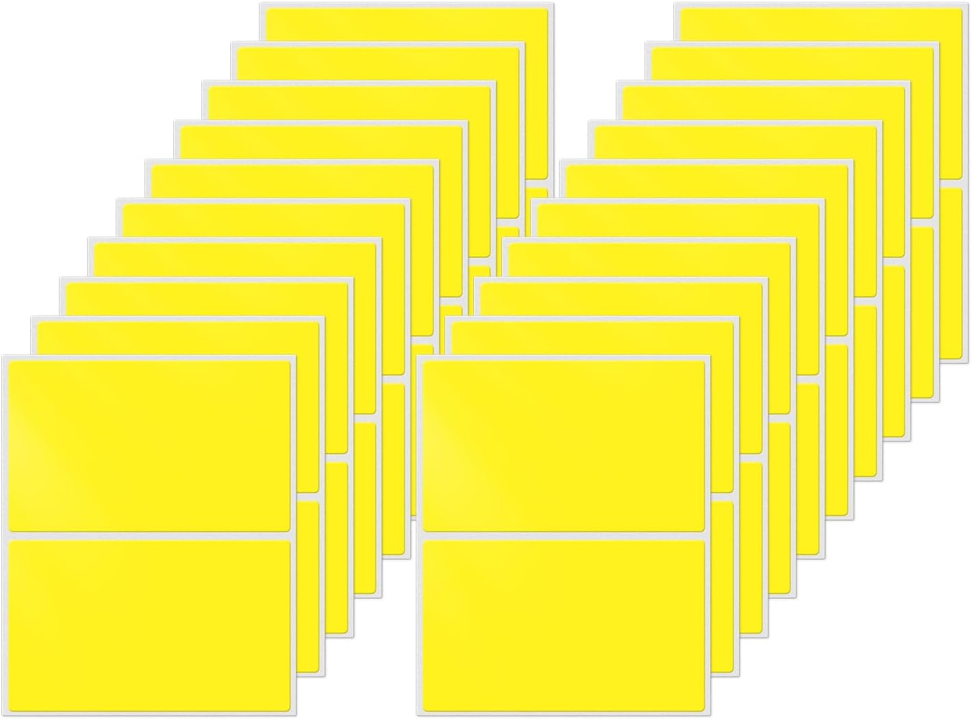 Rectangle Label Stickers 3×2 Inch Vinyl Removable Yellow Sticker Waterproof Writable File Folder Moving Labels for Boxes Home Office Labeling 40 PCS