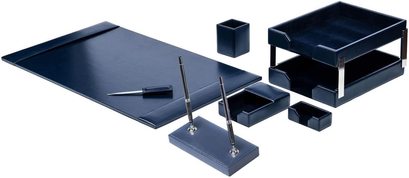 Dacasso Navy Blue Bonded Leather 9-Piece Desk Set (D5009)