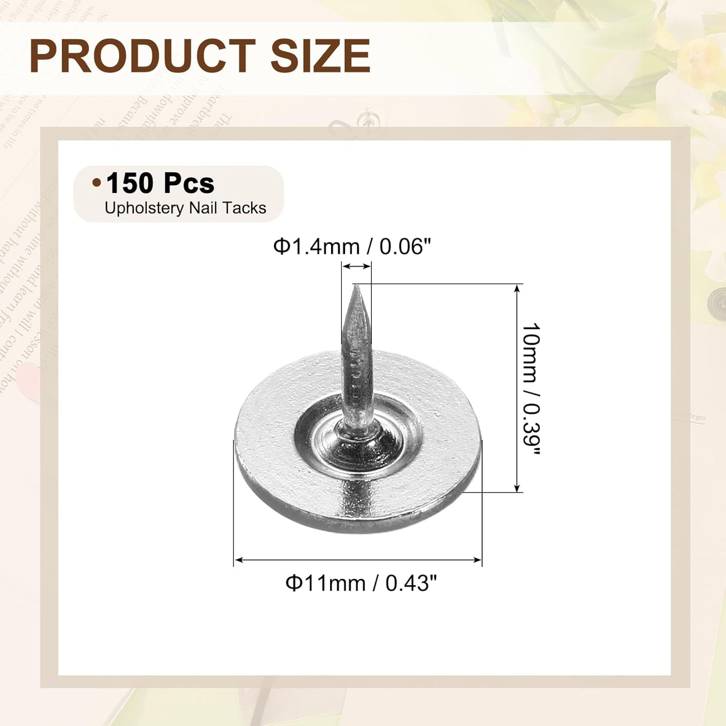 uxcell 150Pcs Upholstery Tacks, 11mmx10mm Flat Head Thumb Tack Decorative Furniture Nails Push Pins for Furniture Sofa Headboards, Black