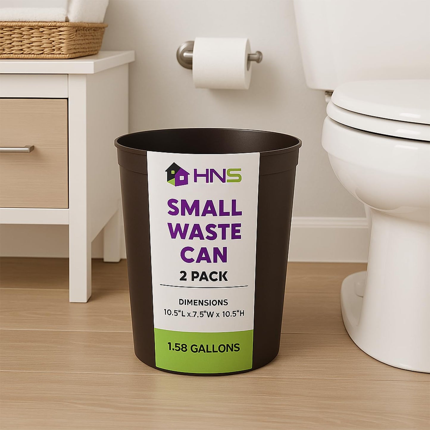 HOLDN’ STORAGE Small Trash Can - Set of 2 Open Top Waste Bin of 1.58 Gallon, Compact Waste Can Perfect for Bathroom, Kitchen, Office, Dorm - Durable Garbage Can - Metallic Brown