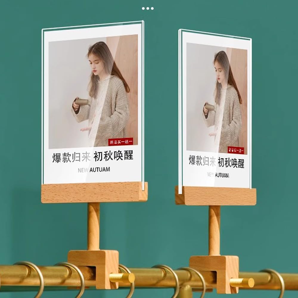 Acrylic Sign Holder with Clamp Double Head Display with Acrylic Frame Sign Holder Price Tag Clip for Clothing Stores (Horizontal A4 297×210mm/11.69×8.27inches)
