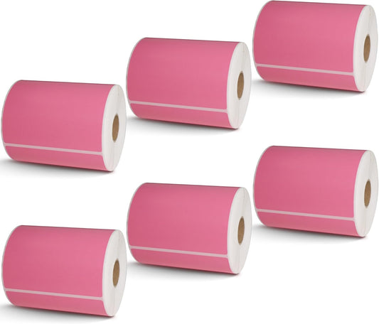BETCKEY - 4" x 6" Shipping Labels Compatible with Zebra & Rollo Label Printer(not for dymo 4XL),Premium Adhesive & Perforated[Pink, 6 Rolls, 1500 Labels]