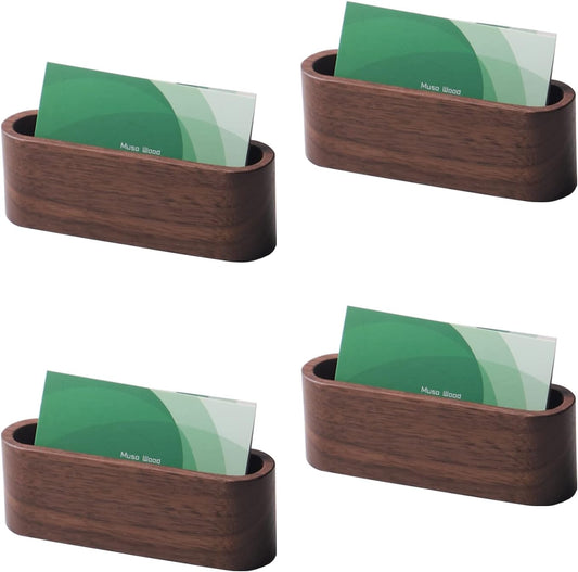 muso wood Business Card Holder for Desk Wooden Display Business Card Stand for Office Tabletop 4 Pack (Walnut)
