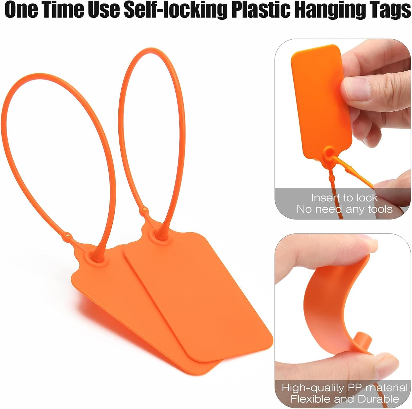 50 Orange Blank Plastic Tags for Labeling Waterproof Hanging Labels Writable Tags Seal Plastic Marking Label for Clothes Bags Keys Inventory with One Marker Pen