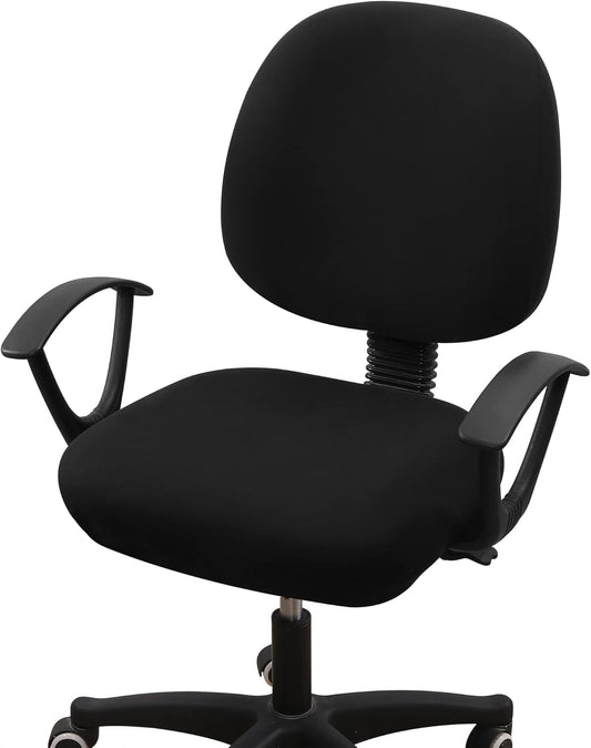 Smiry Stretch Printed Office Computer Chair Covers, Universal Washable Removable Desk Rotating Chair Slipcovers Protector, Seat + Backrest Cover - Black