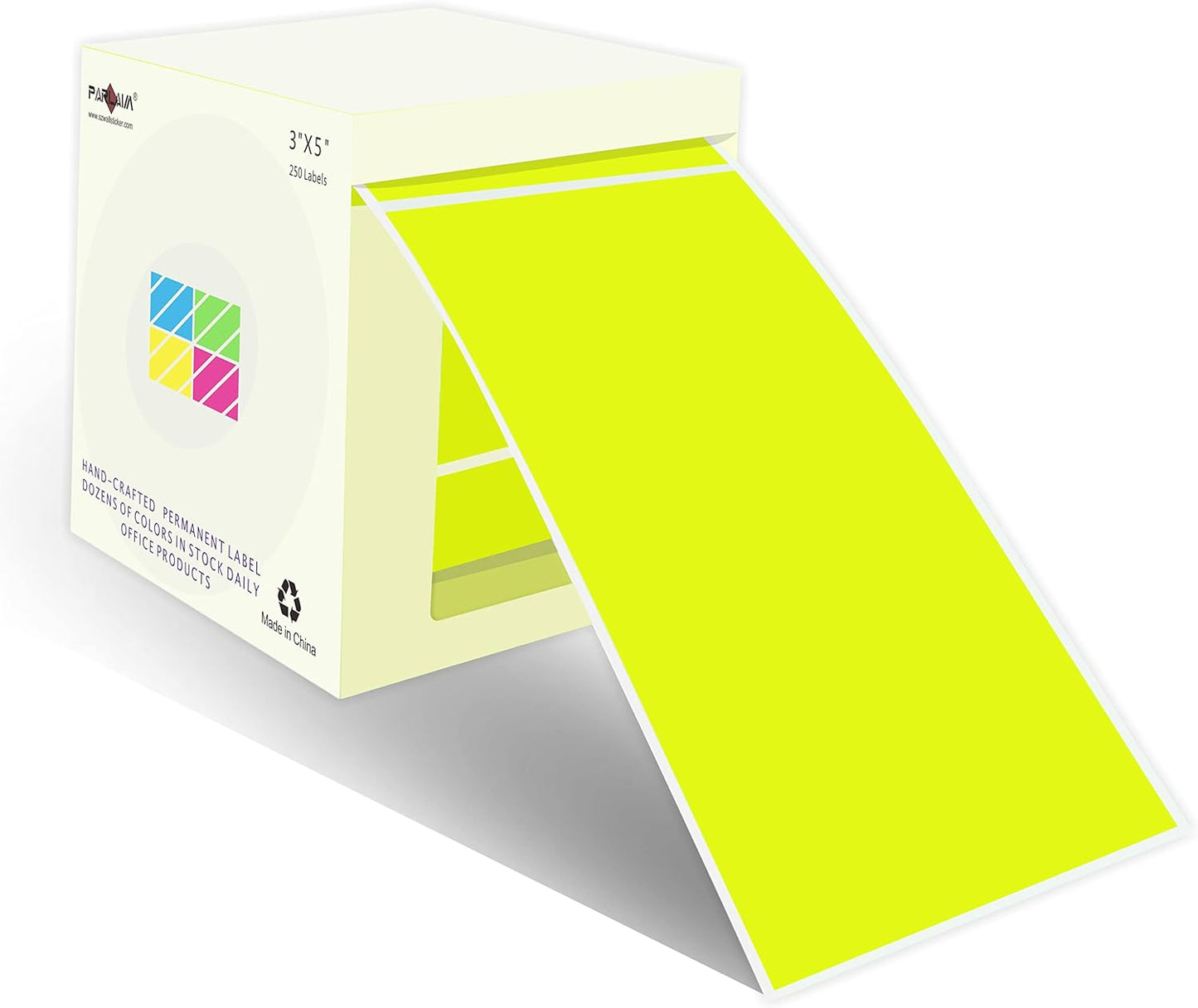 PARLAIM 3 X 5 Inch 250 Per Roll Rectangle Inventory Color Coding Labels,Roll Square Label Stickers for Home (Fluorescent Yellow)