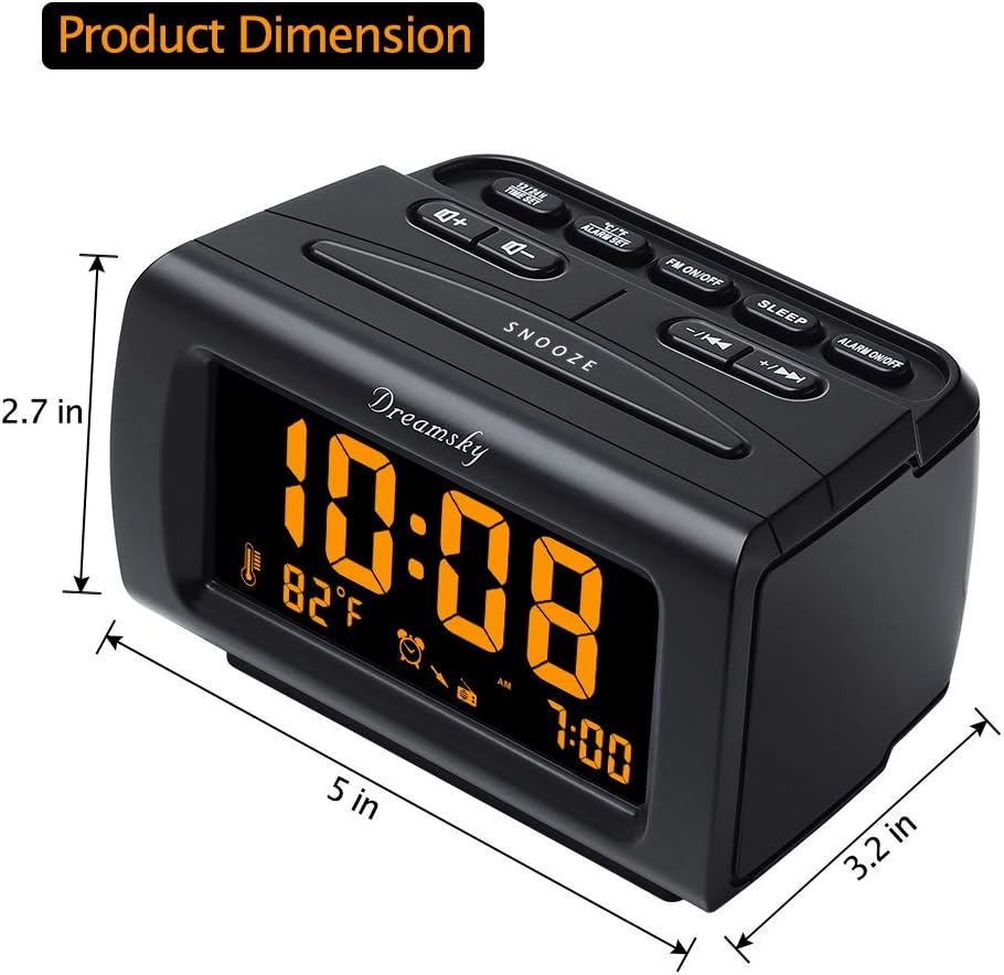 DreamSky Alarm Clock Radios for Bedrooms with Battery Backup, Large Big Numbers with Brightness Dimmer, USB Port, Bedside Digital FM Radio with Sleep Timer, Temperature, Adjustable Volume, Snooze