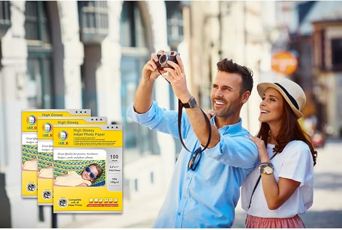 MR.R Single Side High Glossy Inkjet Photo Paper Letter Size 8.5"x11" with 100 sheets per pack 135gsm 35LB