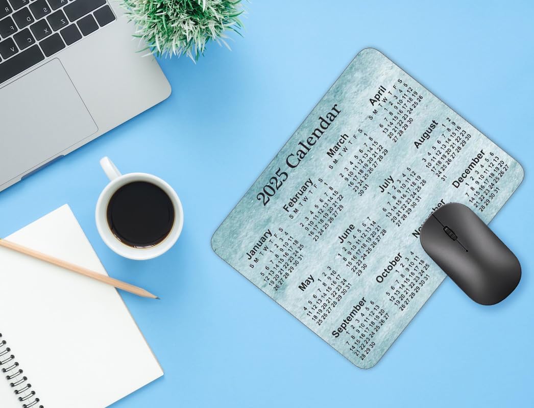 Calendar Mouse pad,2025 Calendar Old Light Blue Background Natural Rubber Quality Creative Gaming Mouse Pad Rectangle Mouse Personalized Desk Mouse Pad 9.5 inch x 7.9 inch