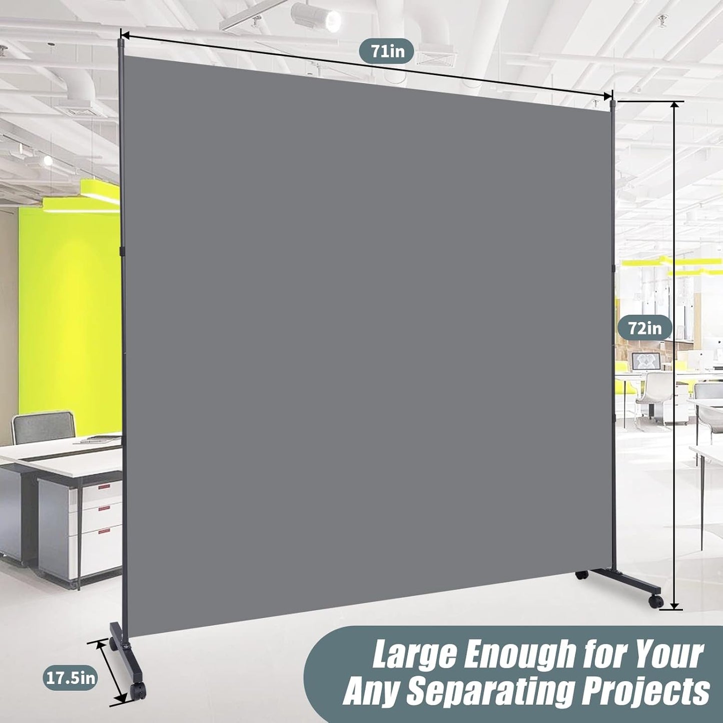 Room Divider Single Panel Privacy Screen W/Wheels, 71'' Wide Portable Room Divider Screen, Upgrade Fabric Wall Divider for Room Separation, Freestanding Partition Room Dividers for Home Office Studio