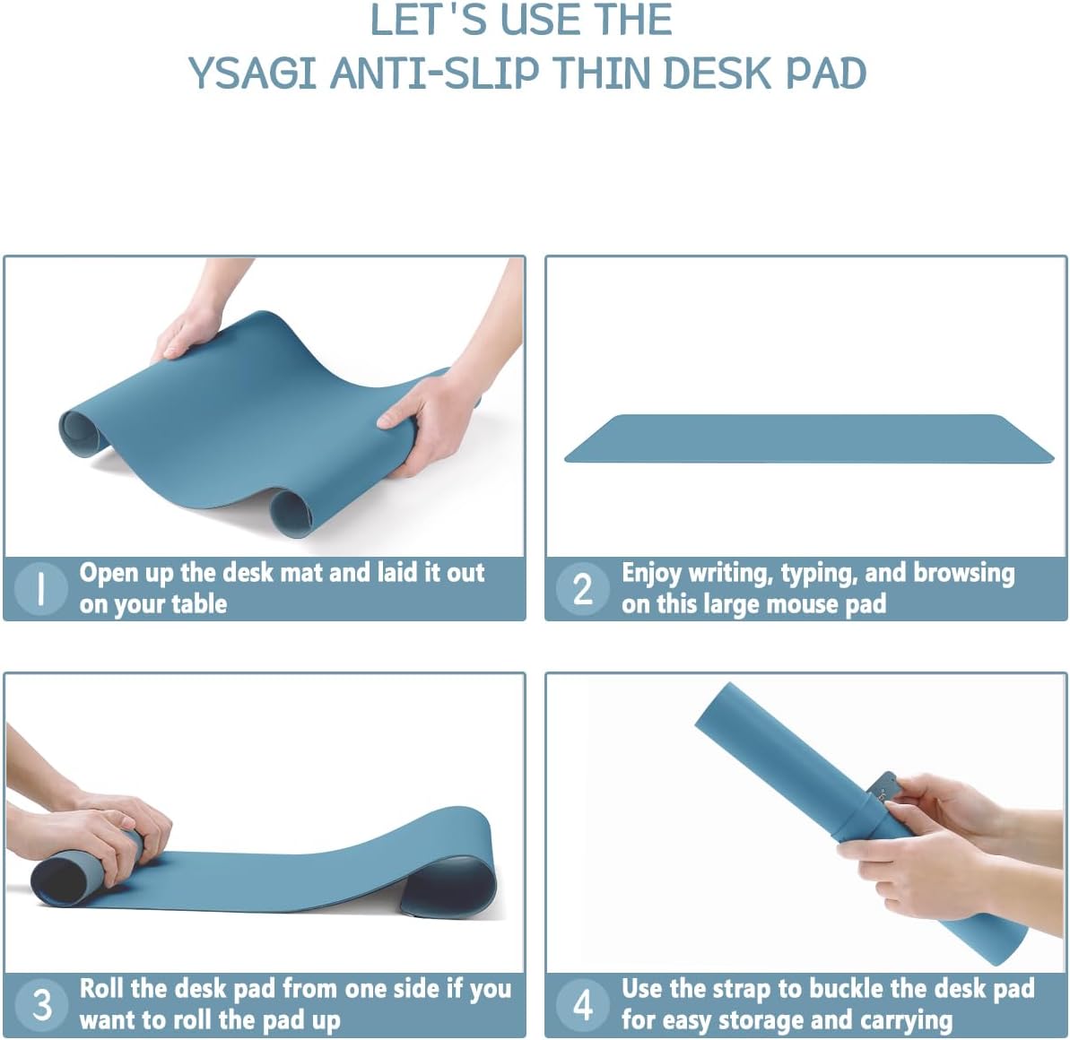 YSAGi Non-Slip Leather Desk Pad, Waterproof Laptop Computer Desk Keyboard Mat, Table Protector Blotter Mat, Large Mouse Pad for Office/Work/Home/Decor(Blue, 23.6" x 13.7")