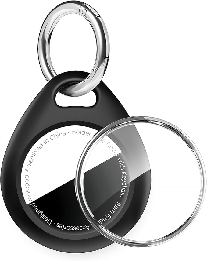 for AirTag Keychain Holder with Wire Cable, Secure Lock Case for Air tag, Applicable to AirTags, Key Ring Chain Luggage, for Airtag Accessories for GPS Item Finder Tracker, Black