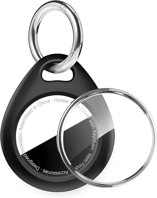 for AirTag Keychain Holder with Wire Cable, Secure Lock Case for Air tag, Applicable to AirTags, Key Ring Chain Luggage, for Airtag Accessories for GPS Item Finder Tracker, Black
