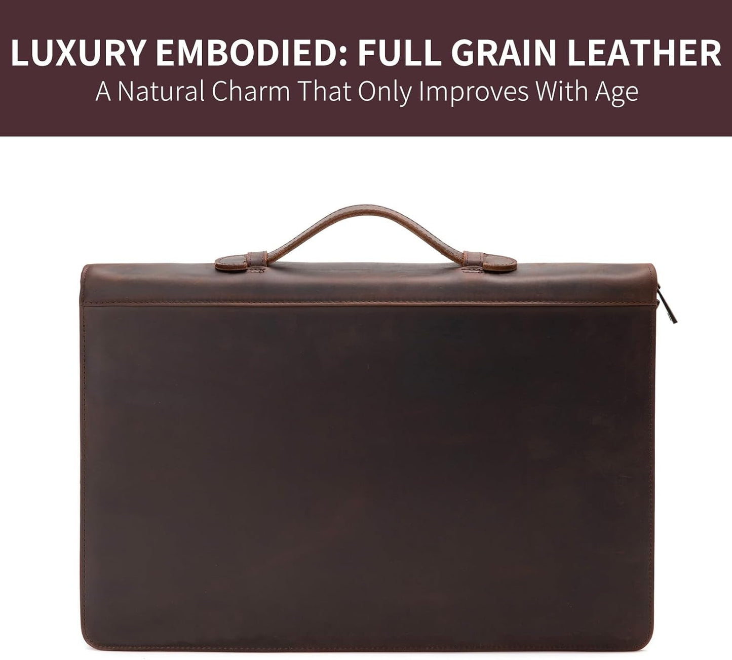 Personalized Genuine Leather 3 Ring Binder Portfolio, Custom Engraved 8.5 x 14 Legal Size Pad Padfolio, Hidden Handle, 15” Laptop Organizer, Zip Professional Business Folio, Dark Brown