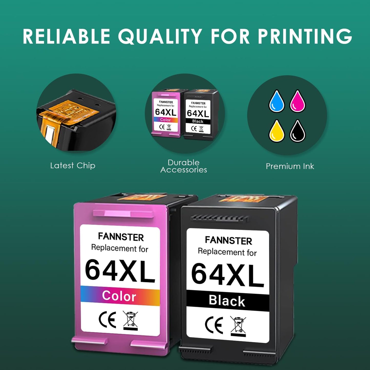 64XL Ink Cartridge for HP Ink 64 XL 64XL Black and Color Combo Pack High Yield Replacement for HP Printers 7858 7855 7120 7155 7158 7164 6255 6252 6232 Envy Inspire 7955e Tango X Printers Combo