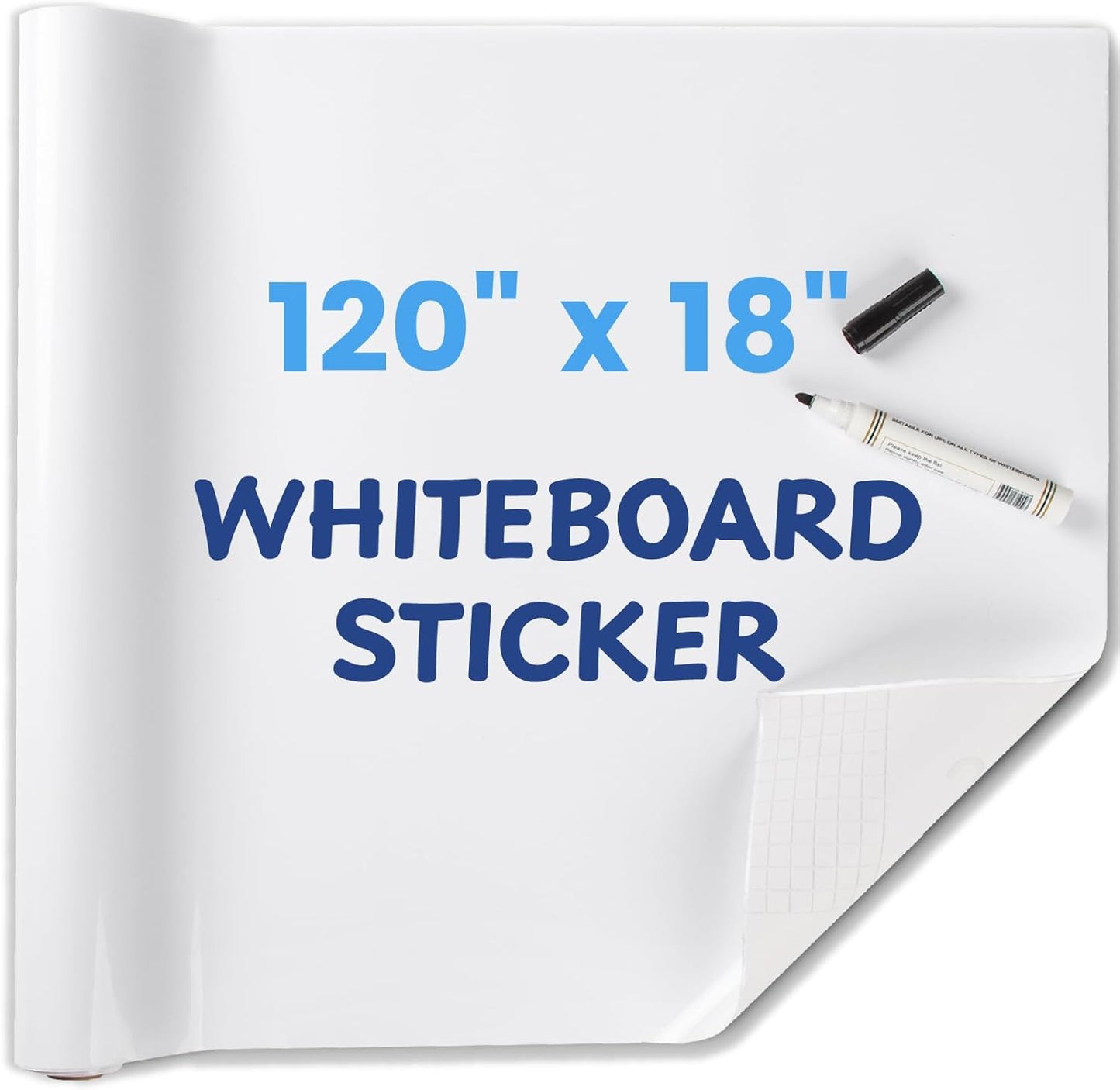Whiteboard Sticker for Wall, 120" x 18" No Ghosting Peel and Stick Dry Erase White Board Roll, Stain-Proof Self-Adhesive Whiteboard Paper for Home, Office, Classroom