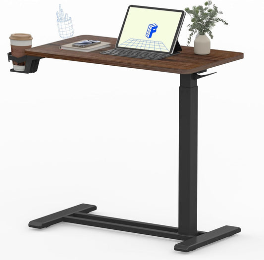 FLEXISPOT Mobile Standing Desk with Wheels Pneumatic Laptop Desk Rolling Computer Cart Movable Height Adjustable Small Sit Stand Desk Computer Workstations Home Use(27.6" W x 15.7" D,Mahogany)