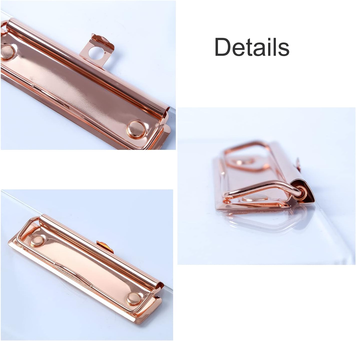 Thick Acrylic Clear Clipboards with Rose Gold Clip 3-Pack, Durable Stylish Clipboards with Low Profile Clip (Rose Gold A4-Lucency)