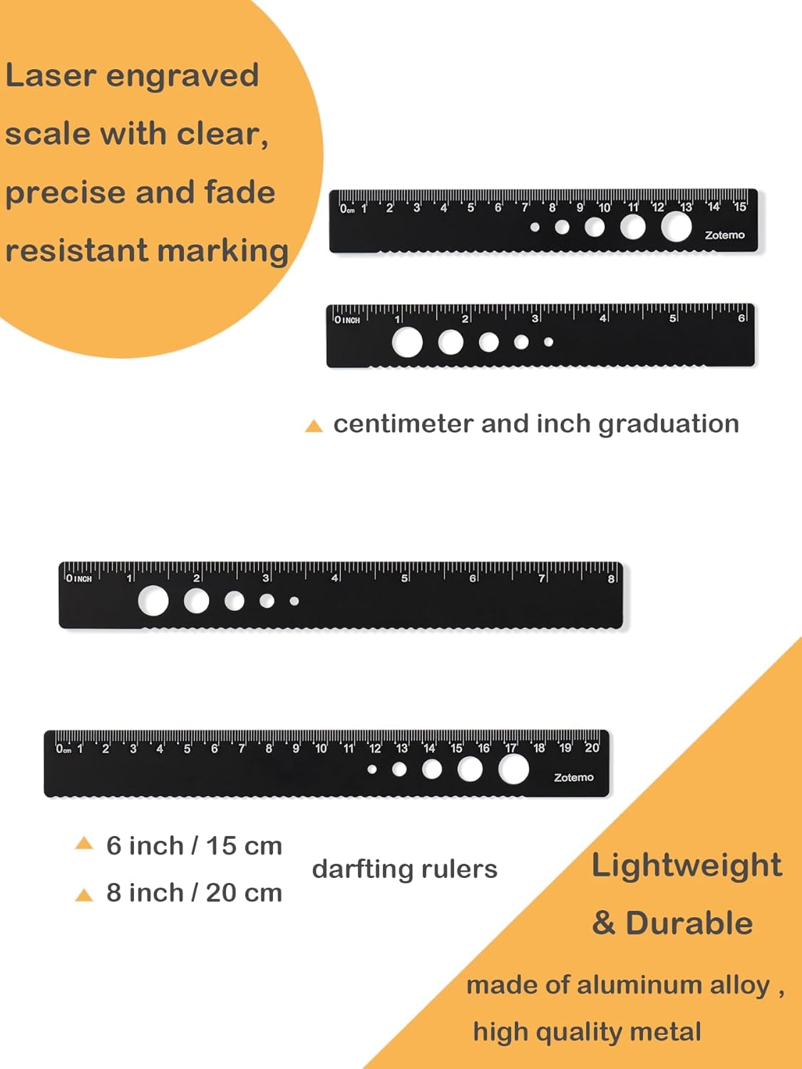 Metal Geometry Set, 5-Piece Aluminum Ruler, Math Drafting Ruler Kit Includes Protractor, Triangle Rulers, Straight Rulers-Math Measurement Tools for School and Office Supplies (Black)