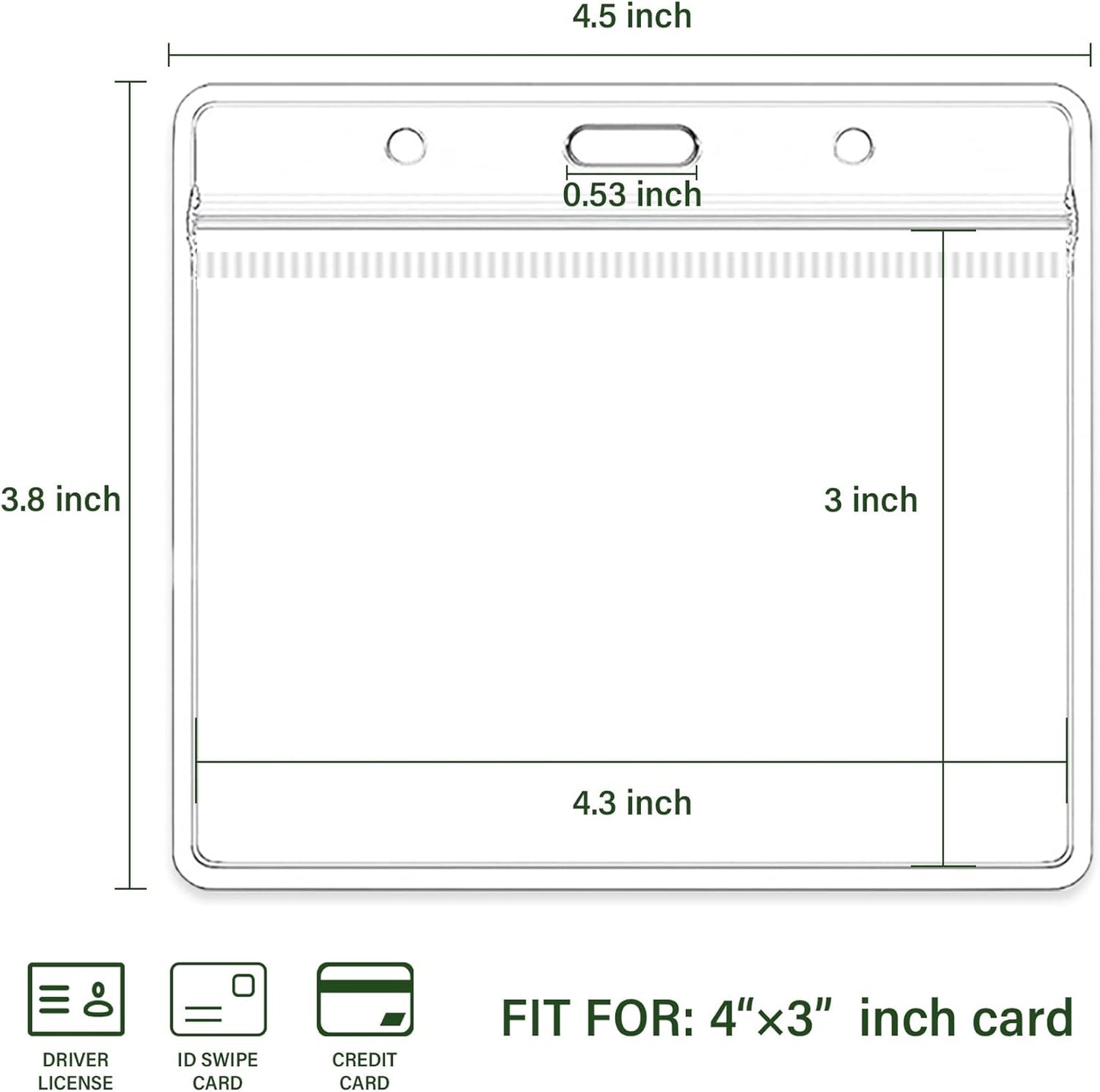 4x3 Inches Horizontal Badge Holder, Clear ID Card Holder with Waterproof Resealable Zip Type Protector, Badge Sleeve Fits Name Tag Holder/RFID/Proximity/Credit Card (200pcs-Horizontal)