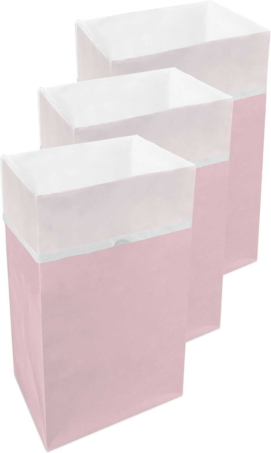 | 30 Gallon Disposable Trash Cans (3-Pack) with Fitted Trash Bags - Reusable Garbage and Recycling Bins for Parties, Events, and More (Pink- 30” Height x 17” Width x 14” Depth)